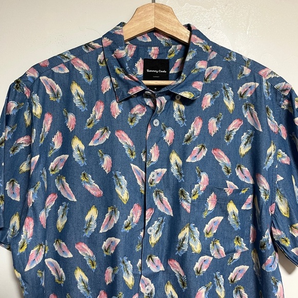 Barney Cools Feather Print Short Sleeve Shirt - Blue - Size M - Picture 7 of 8